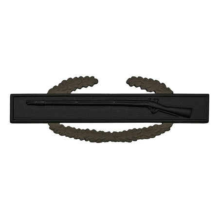 Master Combat Infantry Badge CIB a Black military insignia bar with rifle and wreath design on a white background