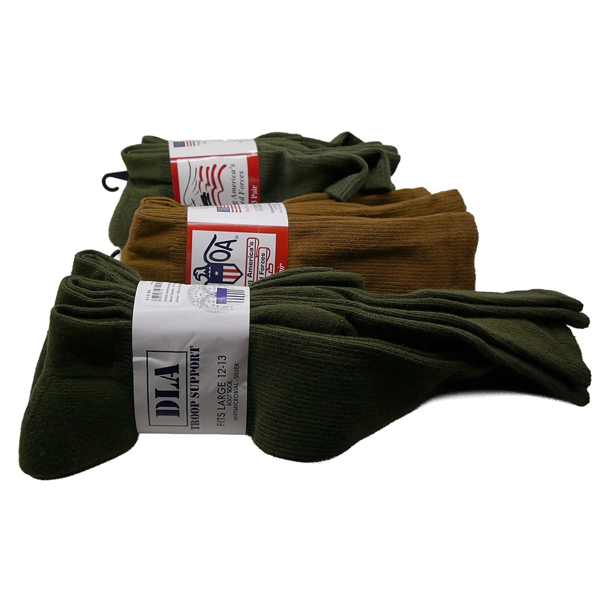 Three pairs of folded Military Antimicrobial Boot Socks