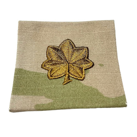 MAJ Major Army Rank Sew-On OCP Patch with a gold embroidered leaf design on a white background