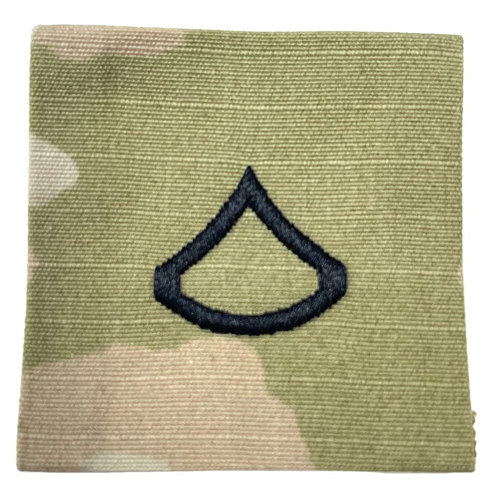 Army PFC OCP patterned patch with a black embroidered symbol on a white background
