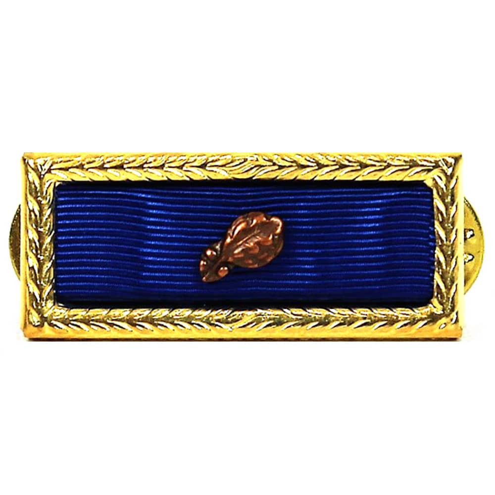 Presidential Unit Citation Ribbon with a royal blue satin ribbon, a gold wreath border, and a small bronze leaf emblem in the center, shown on a plain white background.
