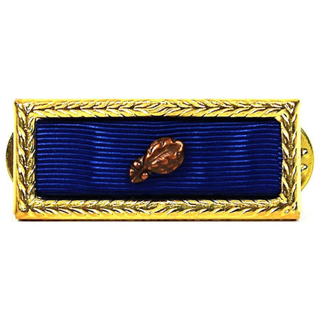 Presidential Unit Citation Ribbon with a royal blue satin ribbon, a gold wreath border, and a small bronze leaf emblem in the center, shown on a plain white background.