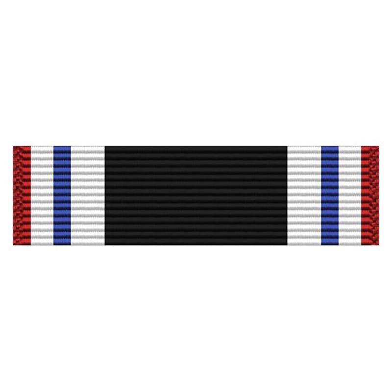 Prisoner of War Ribbon with red, blue, and white stripes on a black background