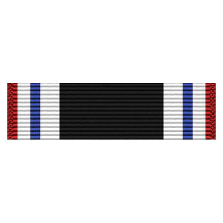 Prisoner of War Ribbon with red, blue, and white stripes on a black background