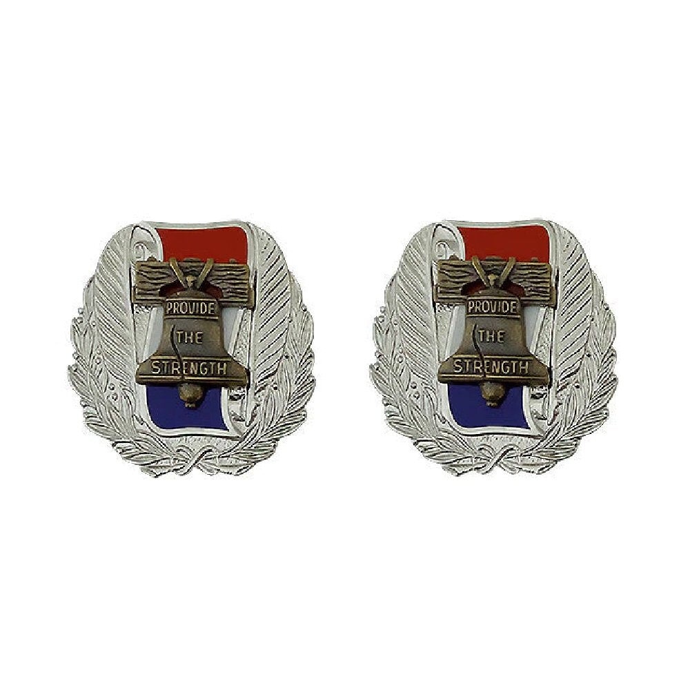 Two metallic Recruiting Command Army Unit Crest with decorative elements on a white background