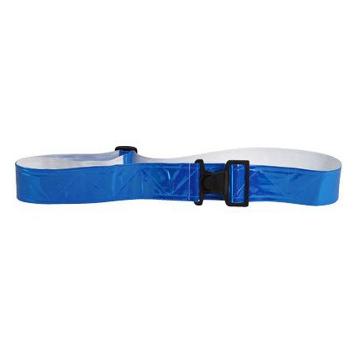 A blue reflective safety belt with a black plastic buckle, shown against a plain white background.
