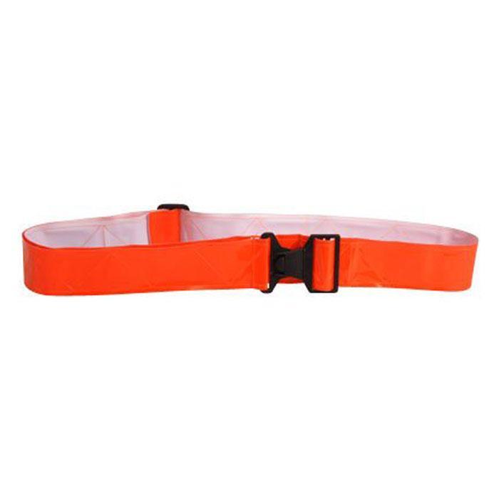 An orange reflective safety belt with a black plastic buckle, shown against a plain white background.