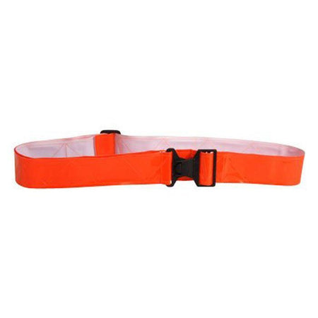 An orange reflective safety belt with a black plastic buckle, shown against a plain white background.