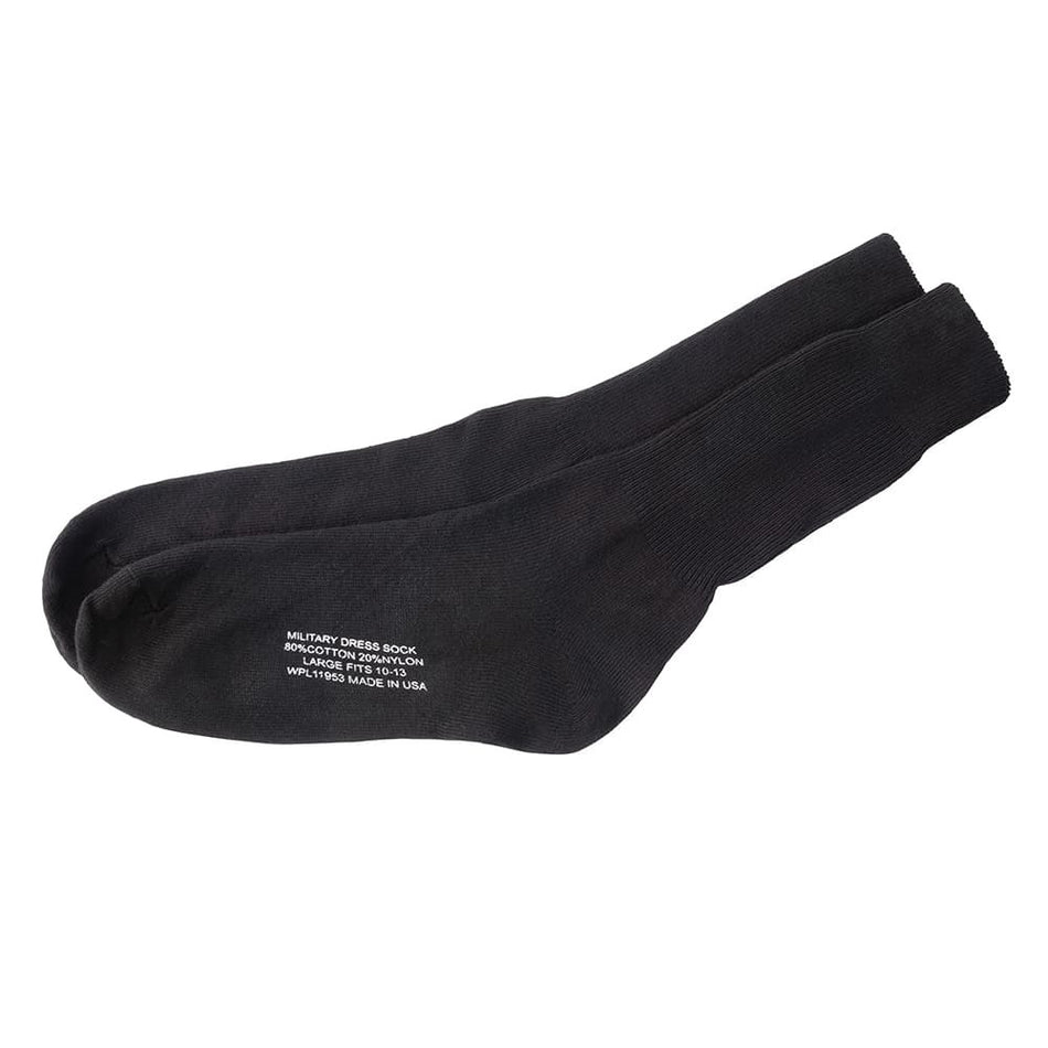 Black sock with white text on a white background