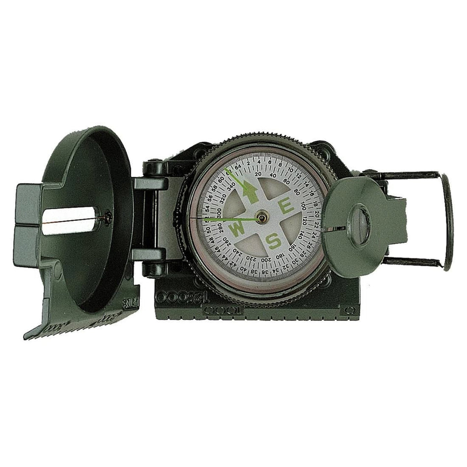 Green military compass on a white background