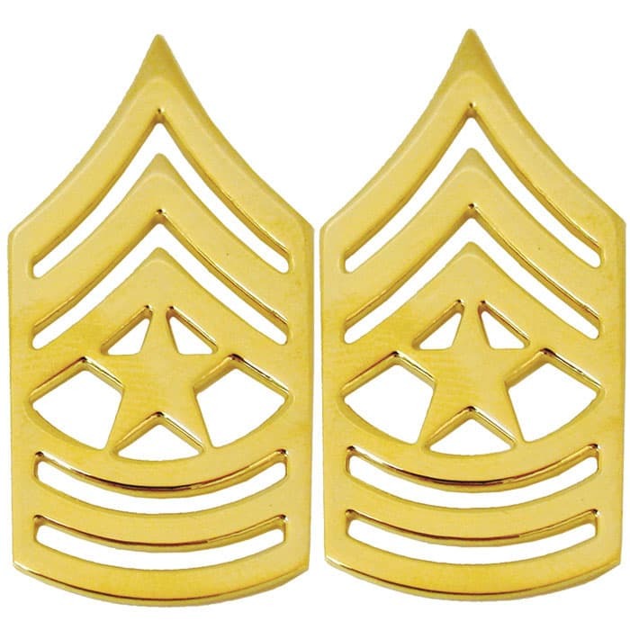 SGM Sergeant Major Army Rank Pins Gold on a white background