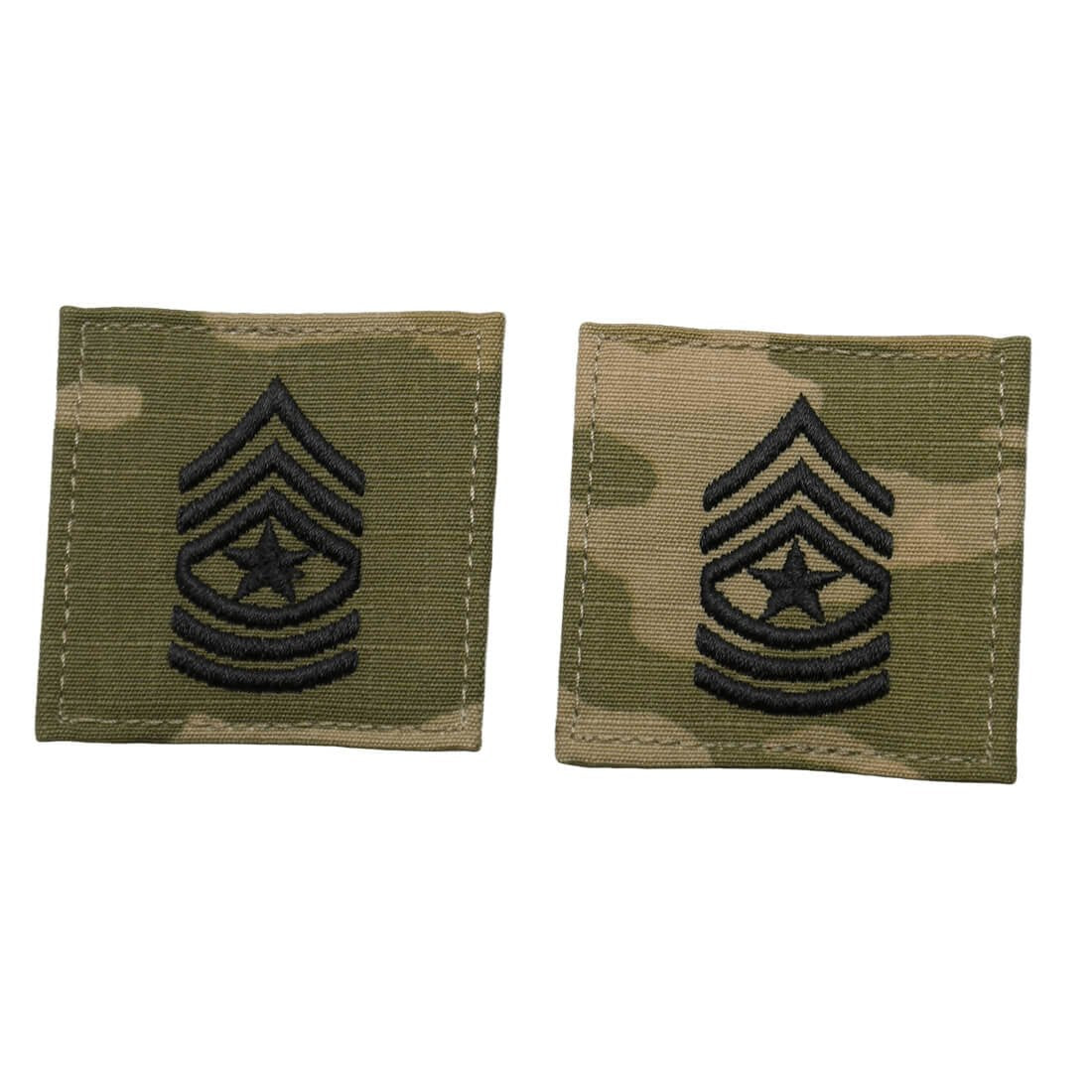 Two US Army SGM Sergeant Major Rank OCP Patches , each featuring a black embroidered chevron with a star.