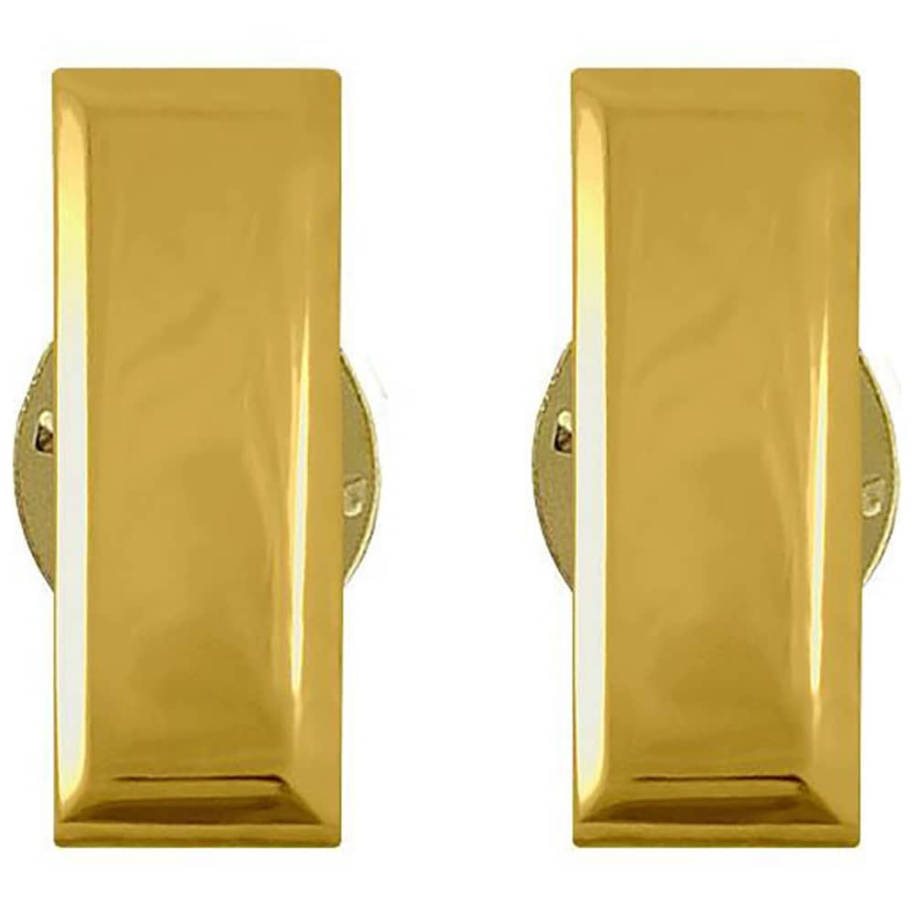 A pair of gold-toned rectangular wall hooks with a glossy, polished finish and circular backplates, shown against a plain white background.