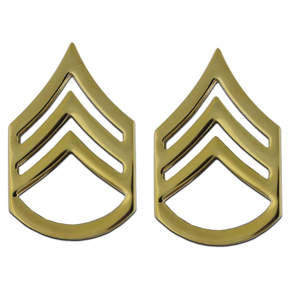 Staff Sergeant Pin E6 SSG Gold Army Rank Pin-Ons - Pair