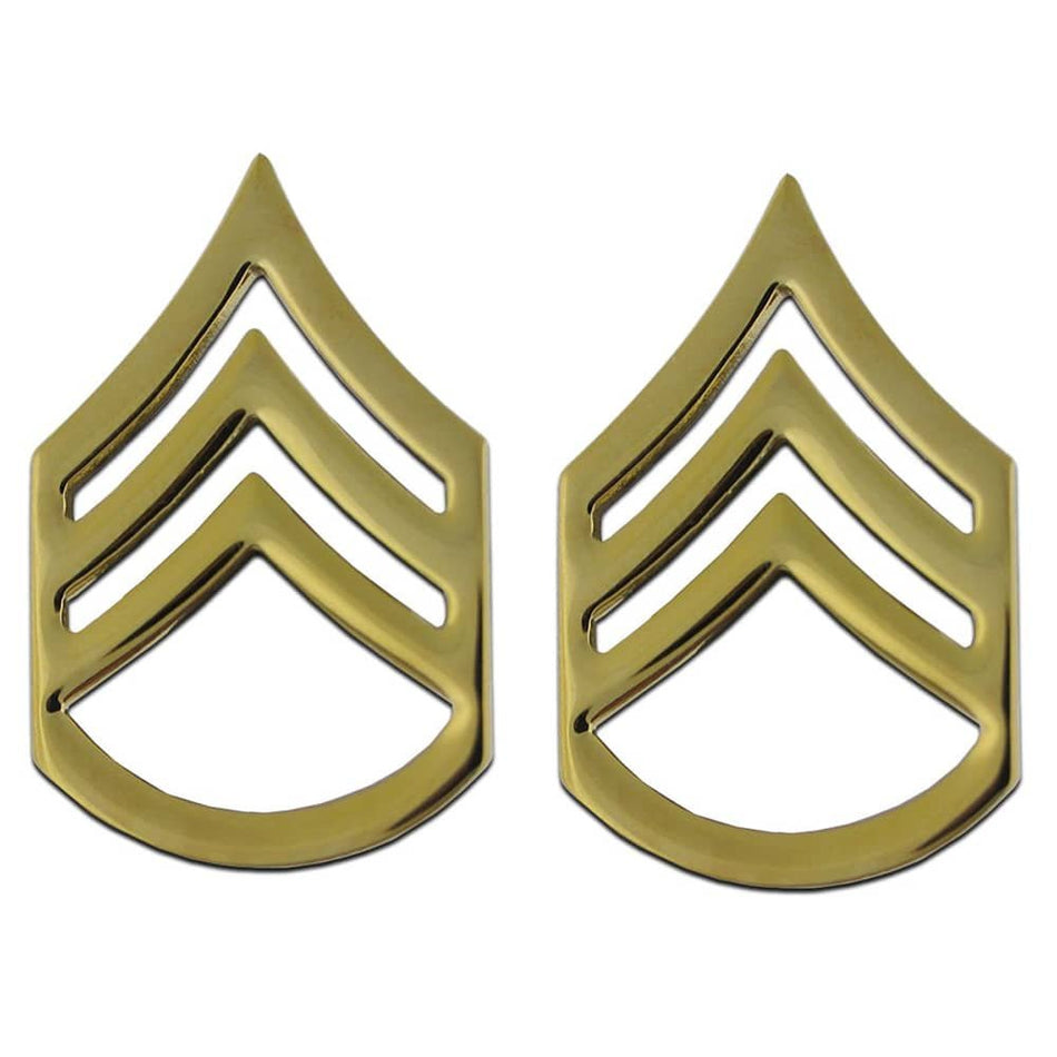 Staff Sergeant Pin E6 SSG Gold Army Rank Pin-Ons - Pair