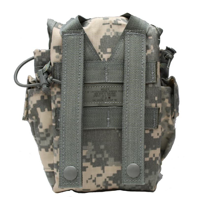 USGI MOLLE Canteen Pouch – 1 Quart ACU Cover  rear view on a white background