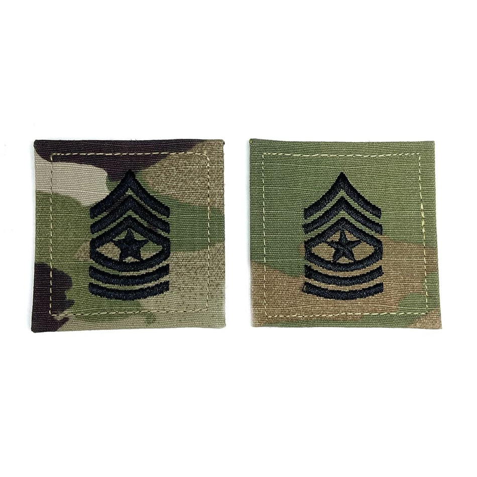 US Army SGM Sergeant Major Rank OCP Patches on a white bakground