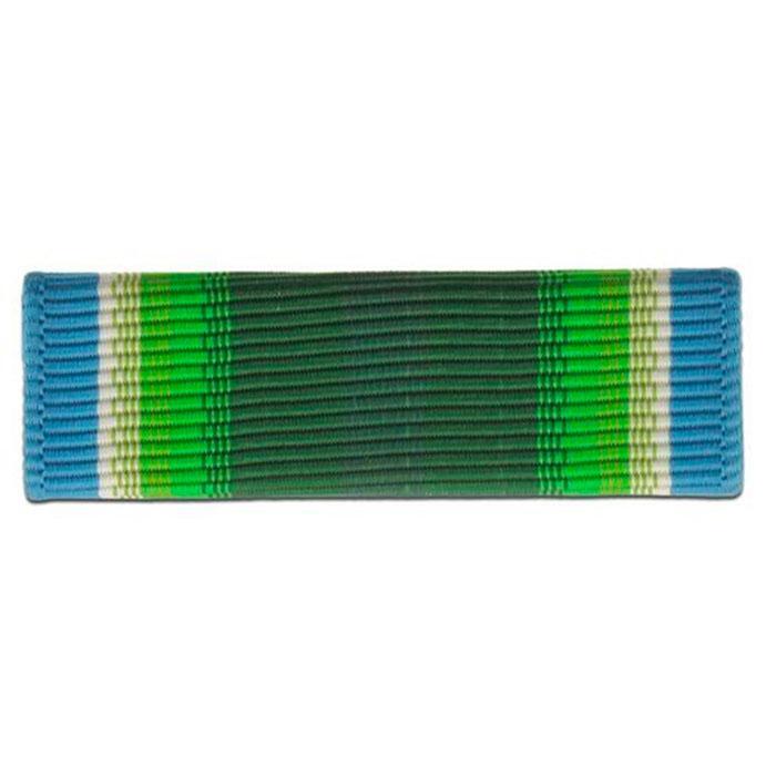 A rectangular striped fabric accessory, likely a neck gaiter or bandana, featuring vertical stripes of blue, green, and white on a plain white background.