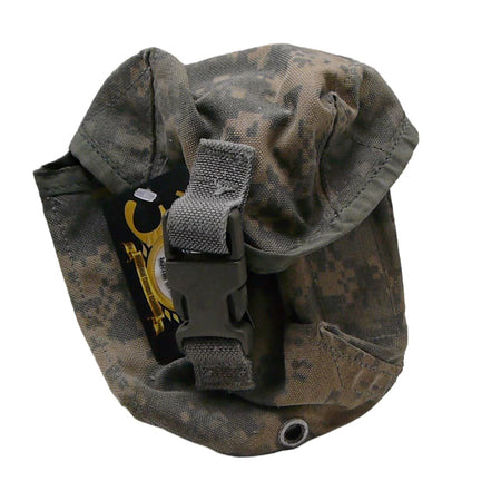 A digital camouflage utility pouch with a gray plastic buckle closure, shown on a plain white background.