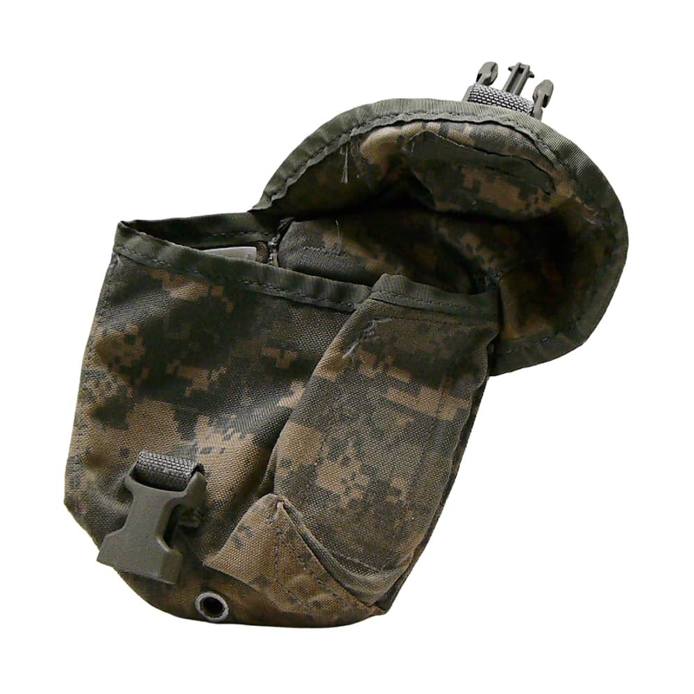 A digital camouflage utility pouch with a flap top, shown on a solid white background.