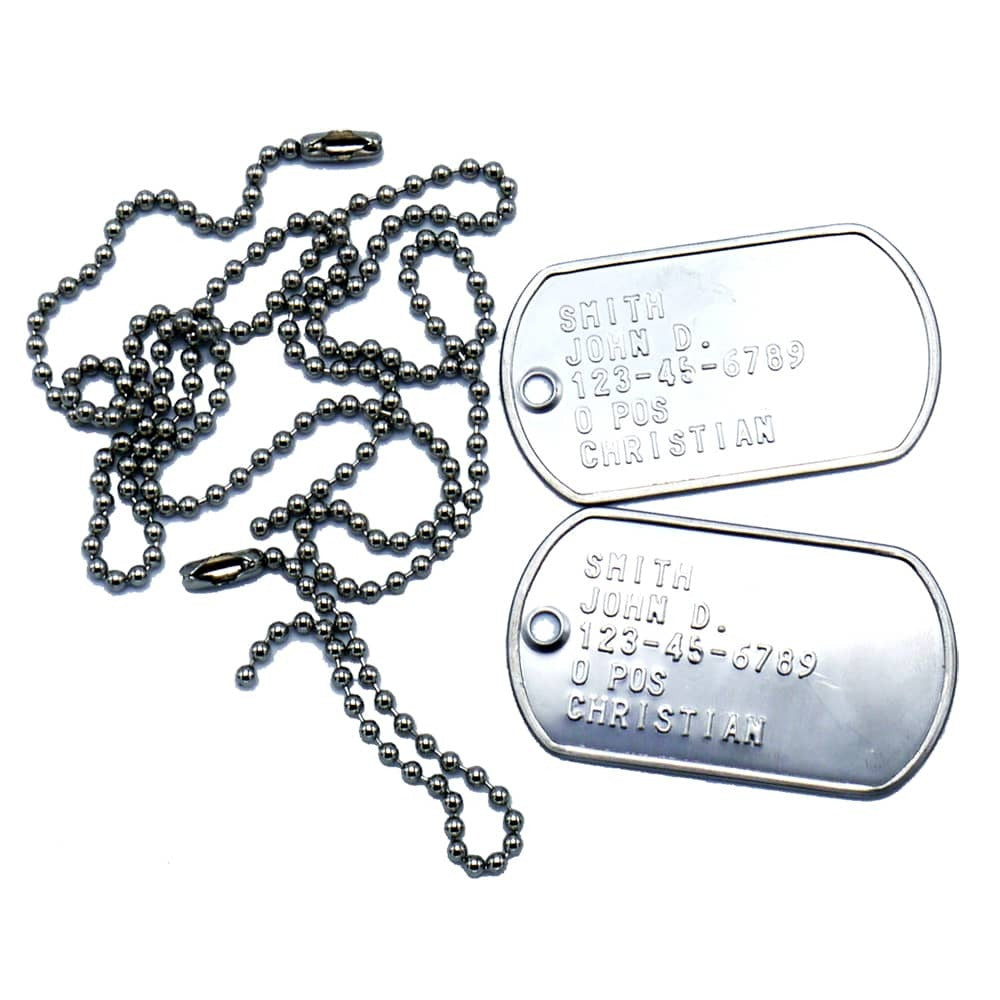 Army Dog Tag Set Includes 30 inch and 5 inch Ball Chains