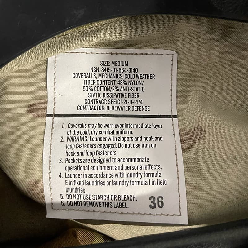 Zoom on label of OCP Mechanics Coveralls