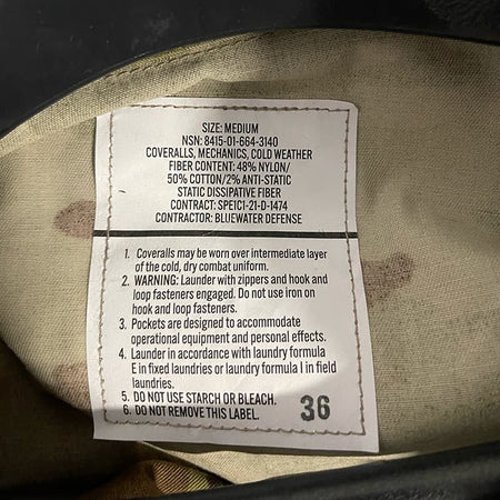 Zoom on label of OCP Mechanics Coveralls