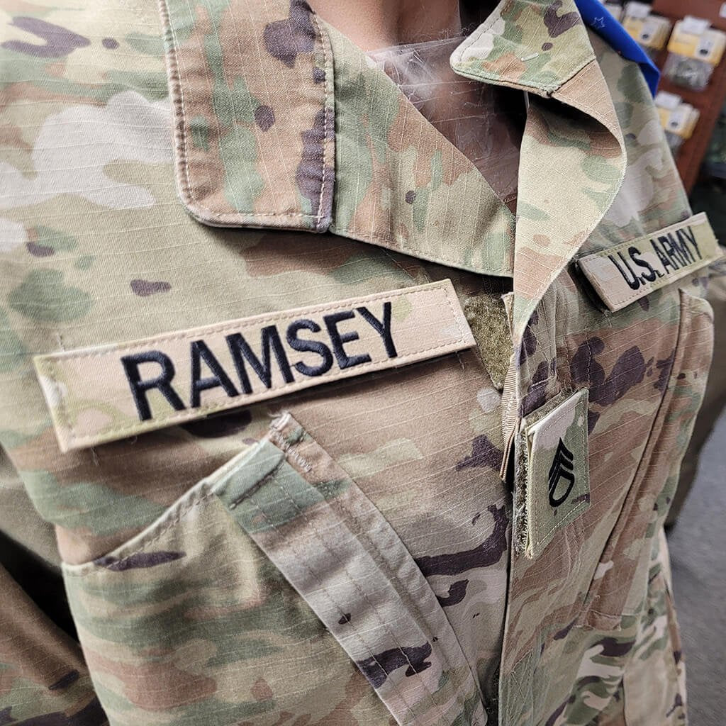 Army Name Tape: Individual Name - embroidered on OCP with Hook Closure