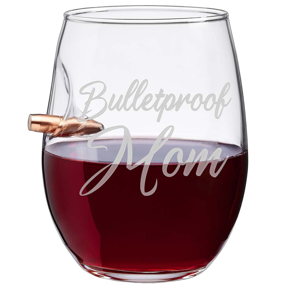 BenShot Bulletproof Mom Wine Glasses With Embedded Bullet