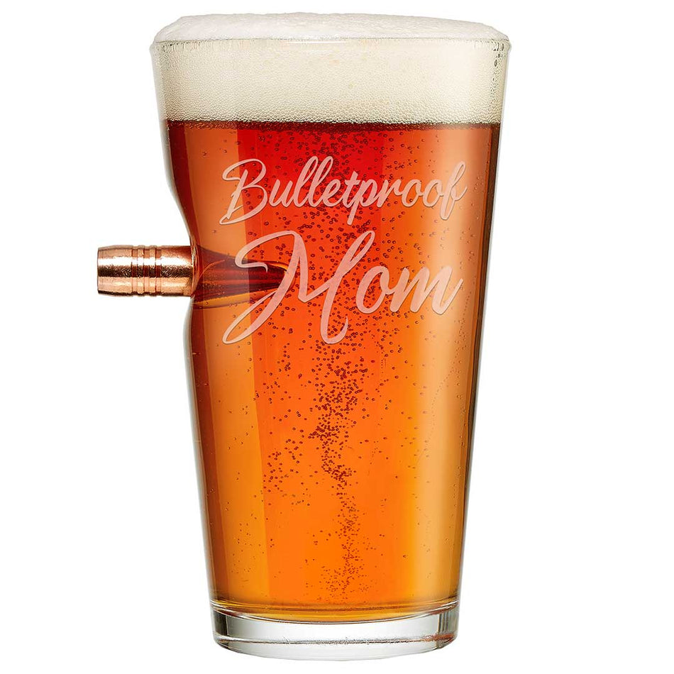 BenShot Bulletproof Mom Pint Glasses With Embedded Bullet