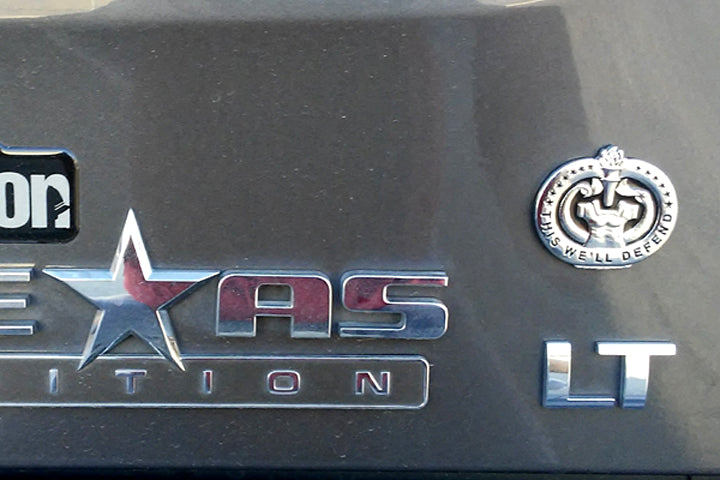 Drill Sergeant Badge decal on a rear truck tailgate