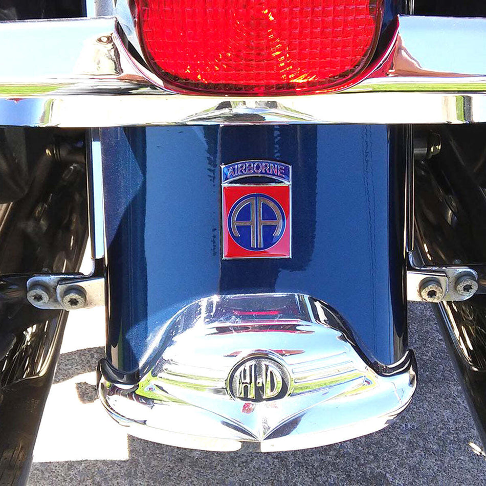 Full Color 82nd Airborne Division Metal Decal on a motorcycle fender