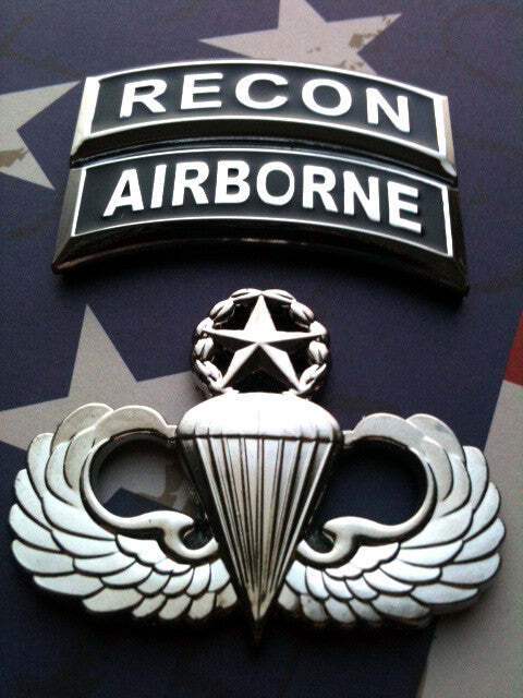 Recon Tab Metal Car Decal and airborne tab with Master Jump Wings Badge