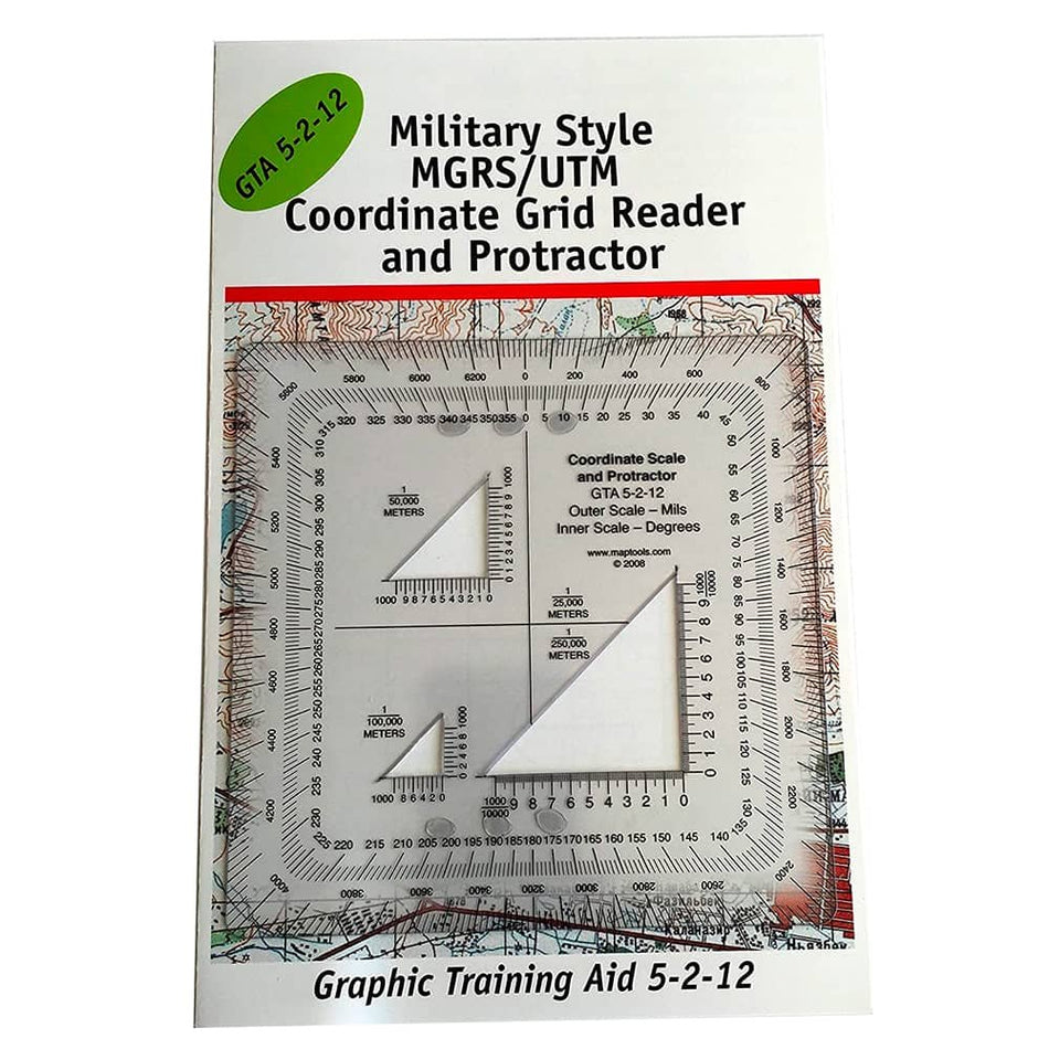 Military Style MGRS-UTM Coordinate Grid Reader and Protractor