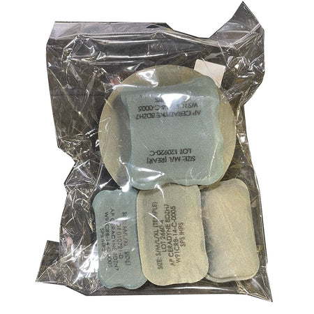 A clear plastic bag containing ACH Helmet Pads, photographed on a plain white background.