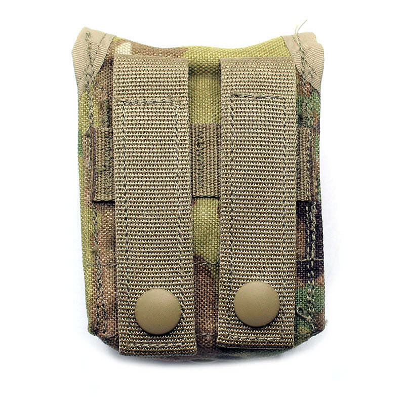 Multicam patterned pouch with buttons on a white background