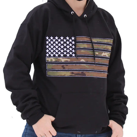 Reverse American Flag OCP Camo Hoodie Sweatshirt Flag Sewn-On