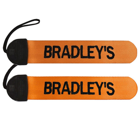 Two orange straps with 'BRADLEY'S' text on a white background