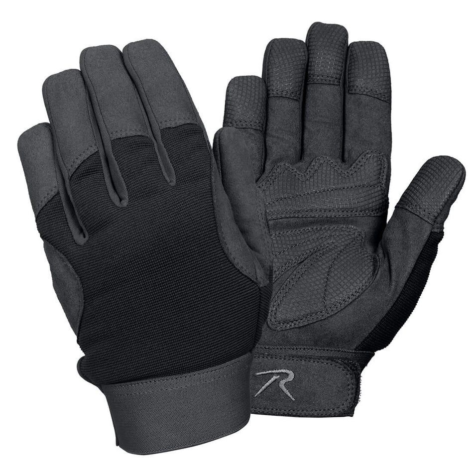 Pair of black Military Mechanic's Gloves with a visible brand logo on a white background