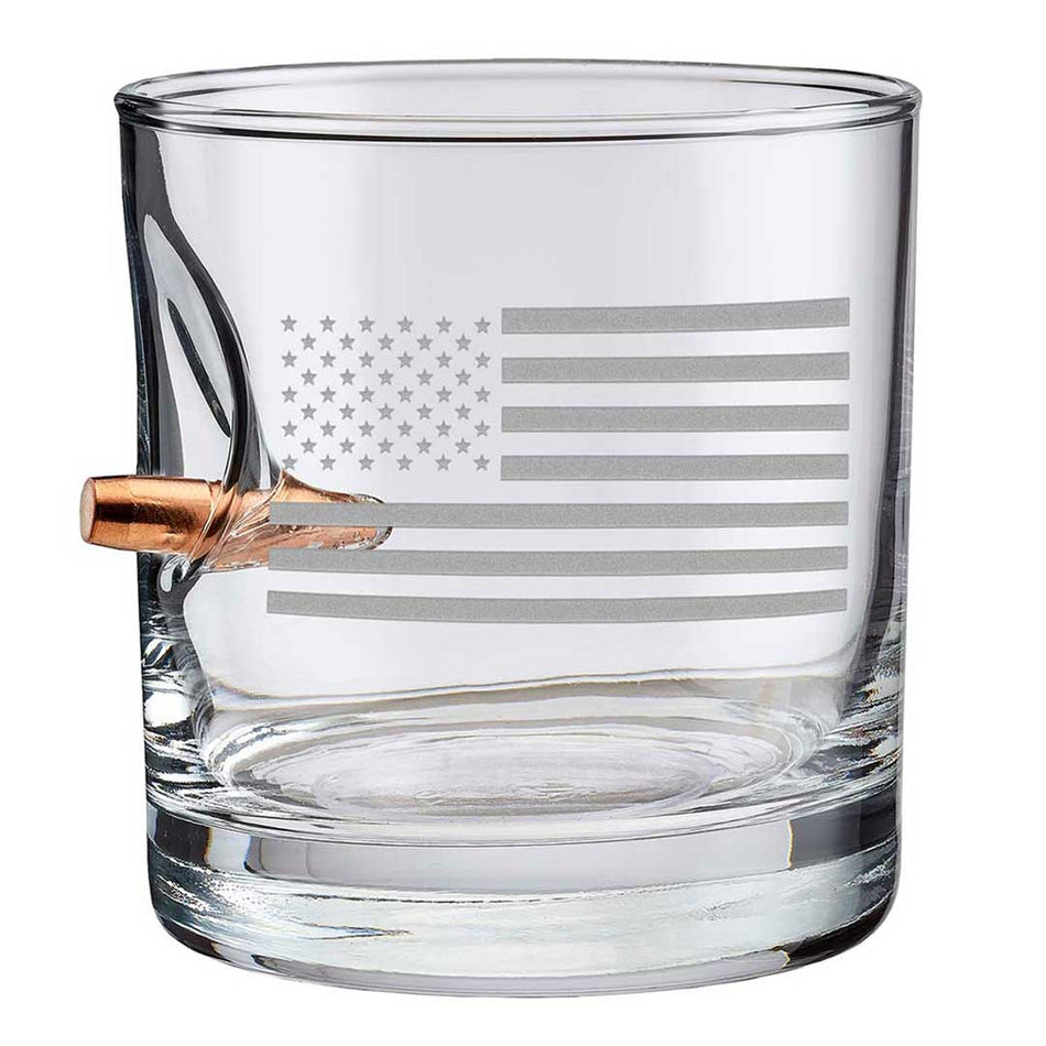 US Flag Rocks Glass - 11oz With Embedded Bullet