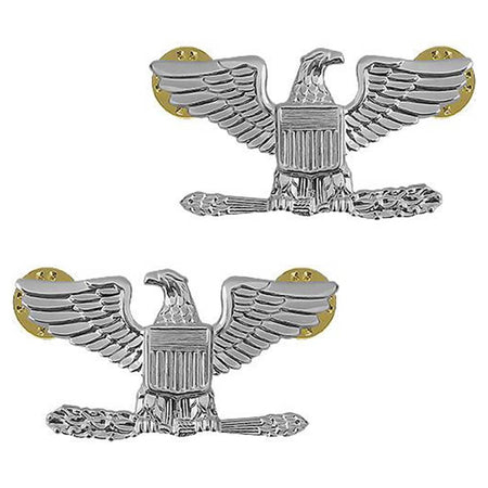 COL Colonel Silver Army Rank Pins with Mirror Finish Set of 2