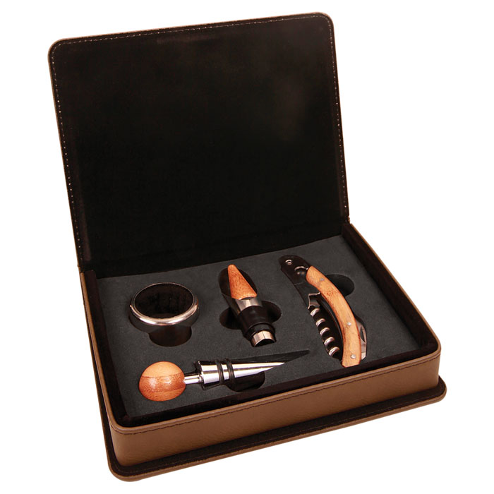 Personalized Leatherette 4-Piece Wine Tool Set