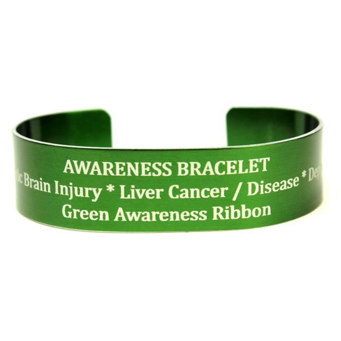 Green Personalized Metal Awareness Bracelet With Ribbon