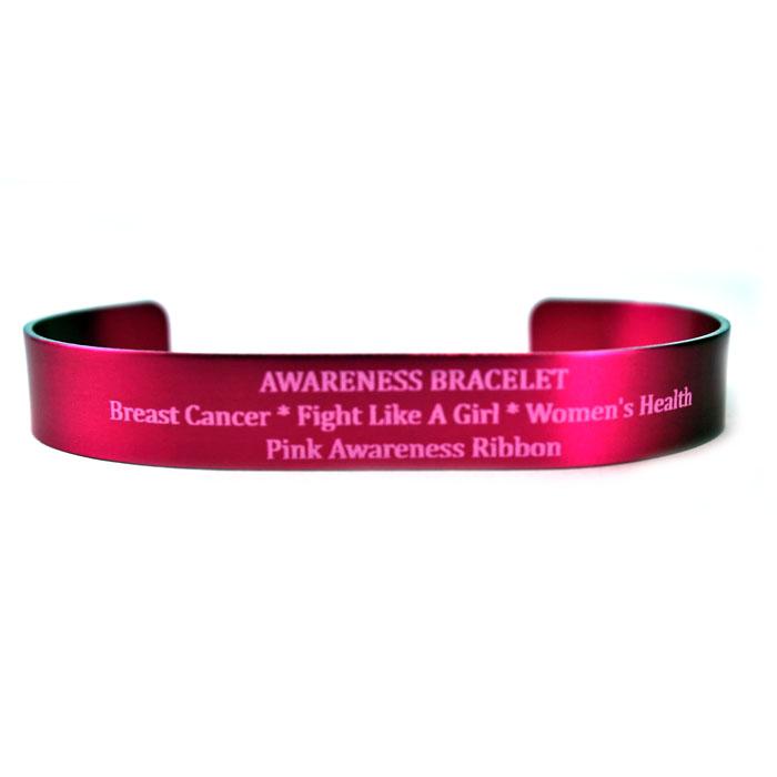 Personalized Metal Awareness Bracelet With Ribbon in Pink