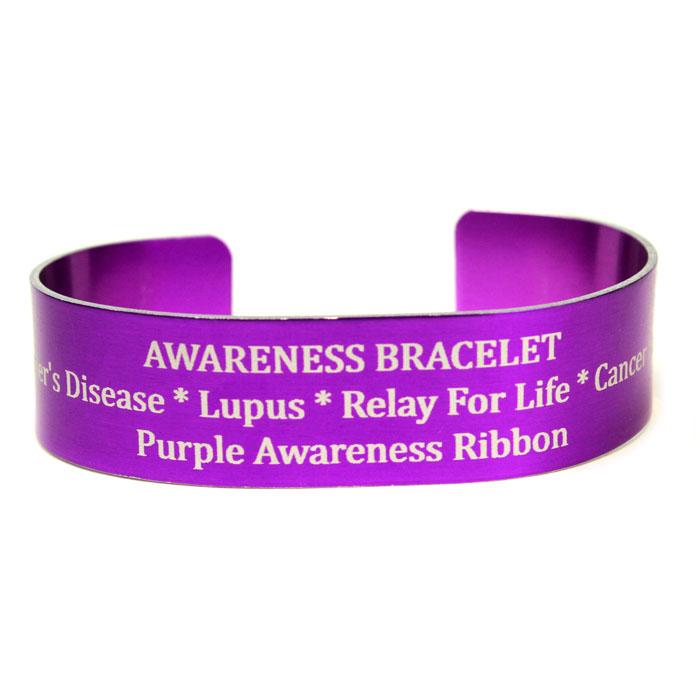 Purple Personalized Metal Awareness Bracelet With Ribbon