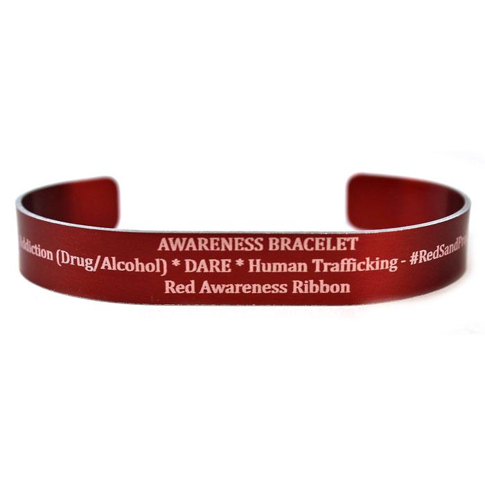 Red Personalized Metal Awareness Bracelet With Ribbon