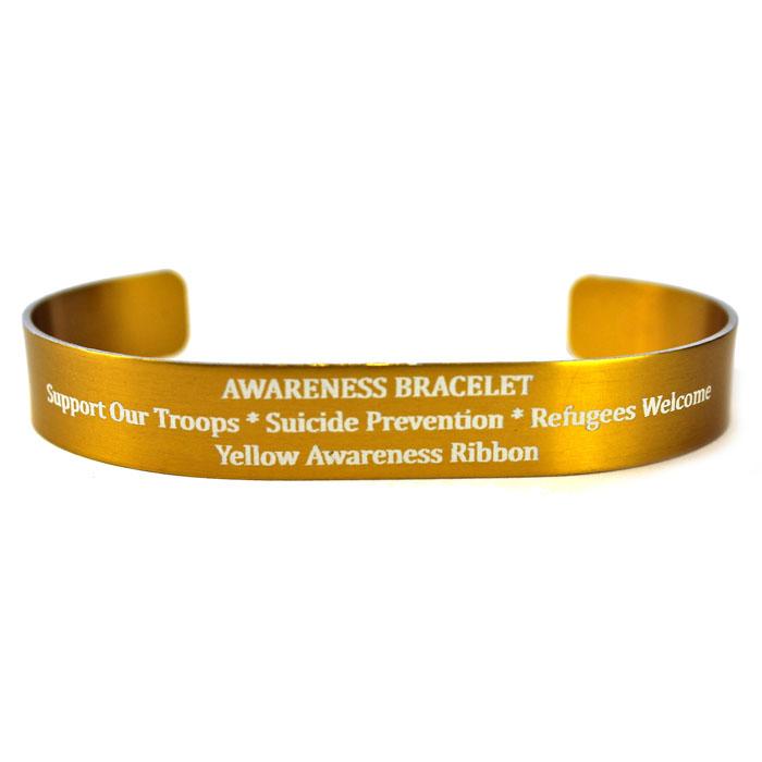 Yellow Personalized Metal Awareness Bracelet With Ribbon