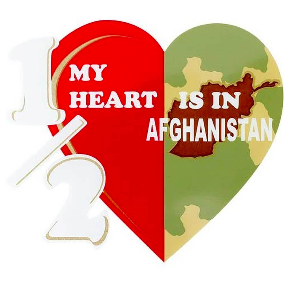 Half My Heart Is In Afghanistan Window Decal 4.5"x 4"