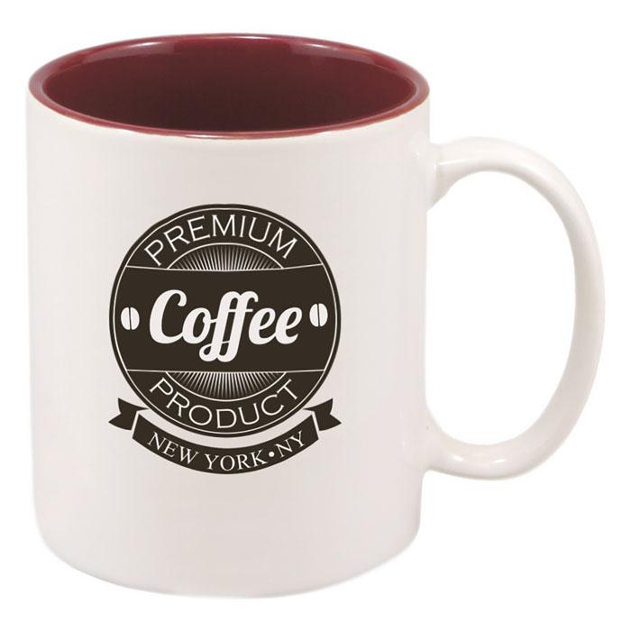 Personalizable White-Maroon Ceramic Coffee Mug 11oz