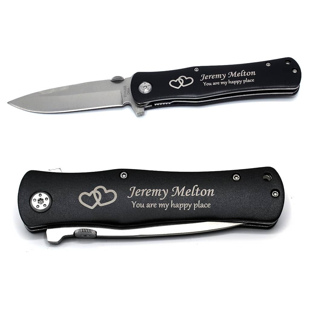 Personalized Knife with Black Anodized Aluminum Handle 4.5"